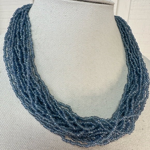 Ice blue multi strand seed bead necklace - Picture 2 of 4